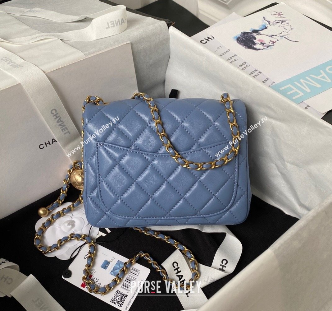Chanel Lambskin Mini Square Flap Bag with Gold-Tone Metal Ball AS1786 Blue 2024 (yezi-240517103)