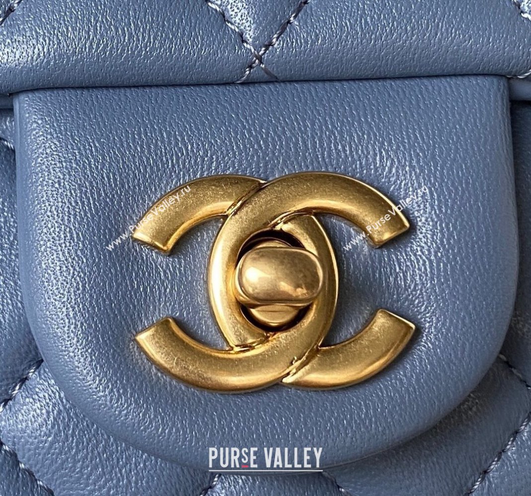Chanel Lambskin Mini Square Flap Bag with Gold-Tone Metal Ball AS1786 Blue 2024 (yezi-240517103)