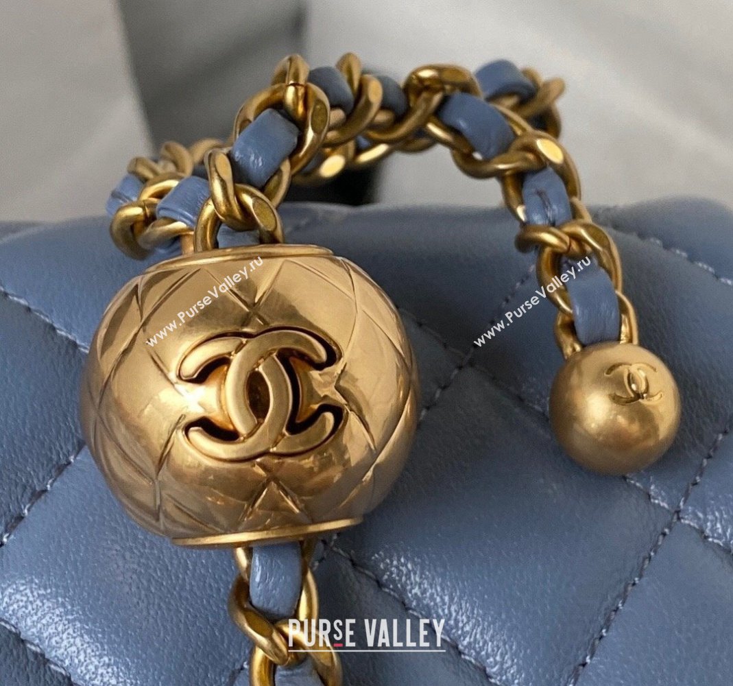 Chanel Lambskin Mini Square Flap Bag with Gold-Tone Metal Ball AS1786 Blue 2024 (yezi-240517103)