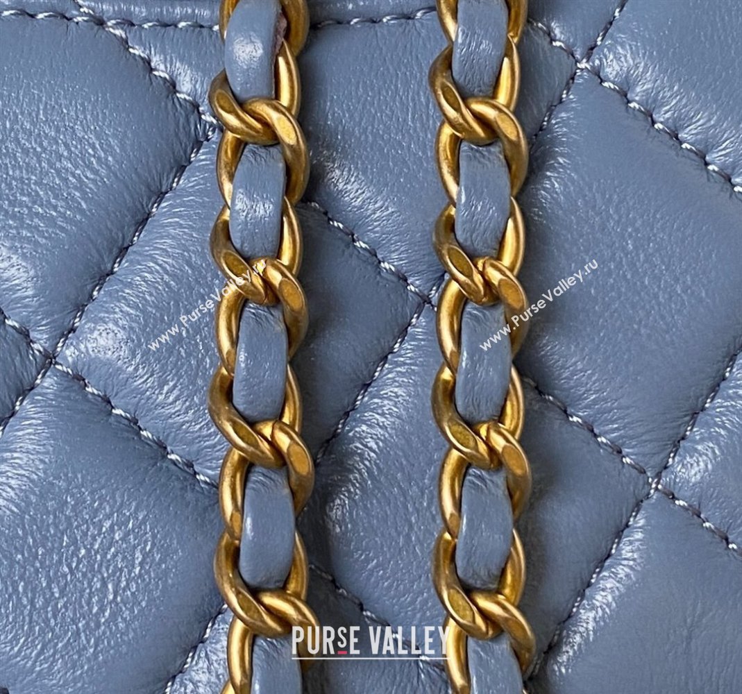 Chanel Lambskin Mini Square Flap Bag with Gold-Tone Metal Ball AS1786 Blue 2024 (yezi-240517103)