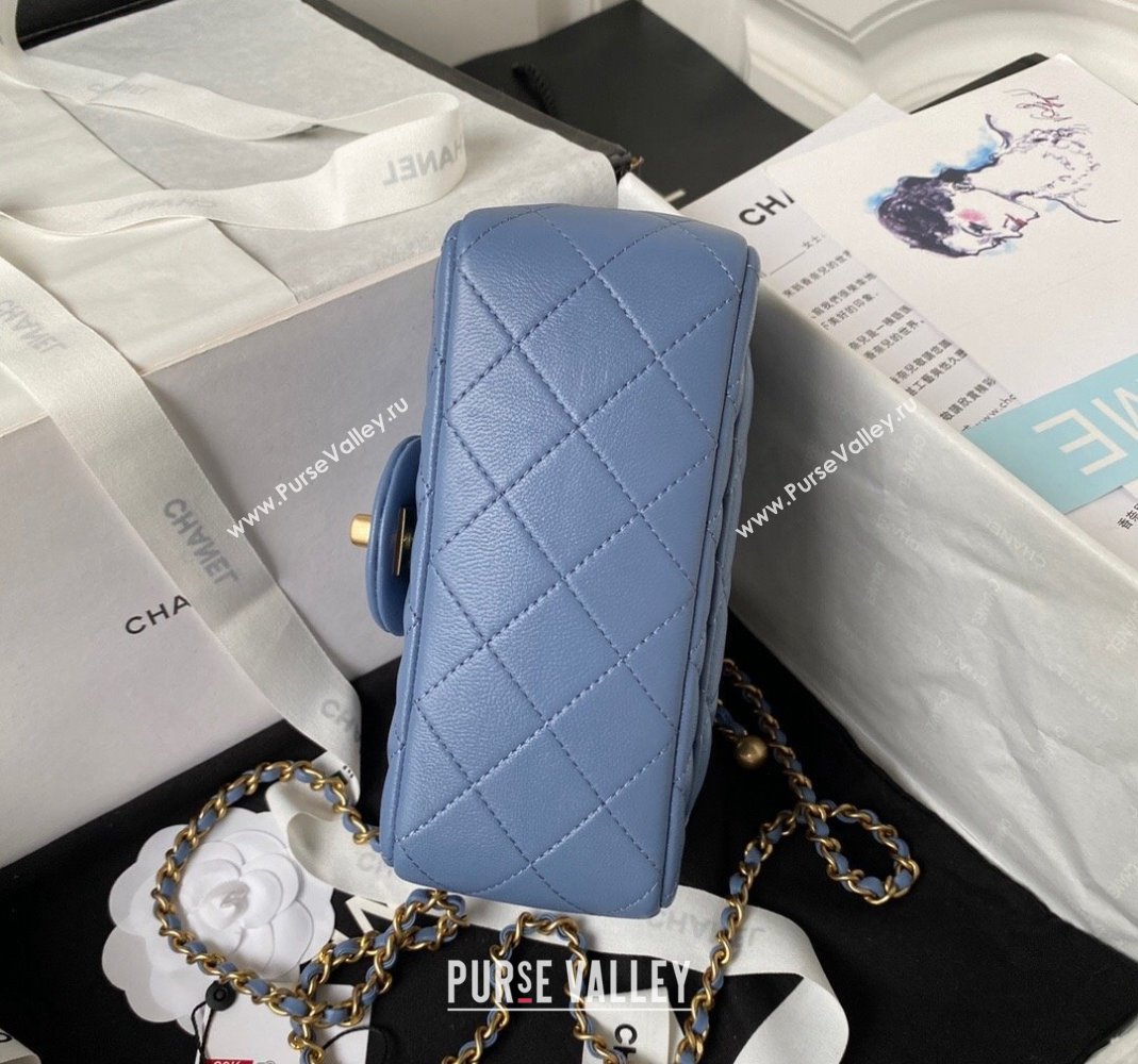 Chanel Lambskin Mini Square Flap Bag with Gold-Tone Metal Ball AS1786 Blue 2024 (yezi-240517103)