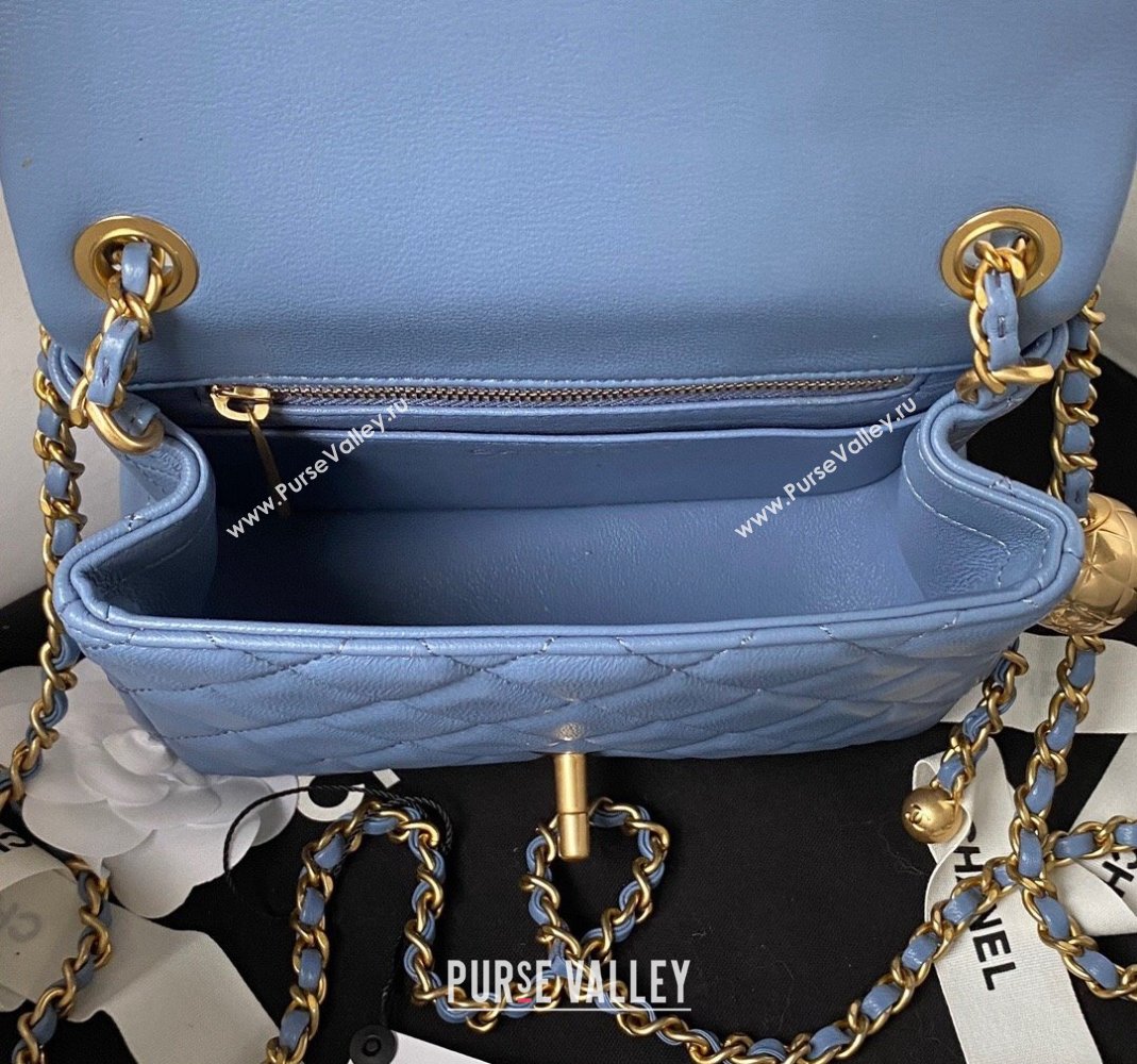 Chanel Lambskin Mini Square Flap Bag with Gold-Tone Metal Ball AS1786 Blue 2024 (yezi-240517103)