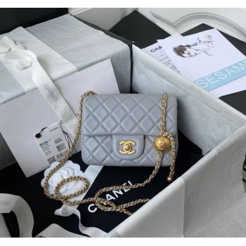 Chanel Lambskin Mini Square Flap Bag with Gold-Tone Metal Ball AS1786 Light Grey 2024 (yezi-240517104)