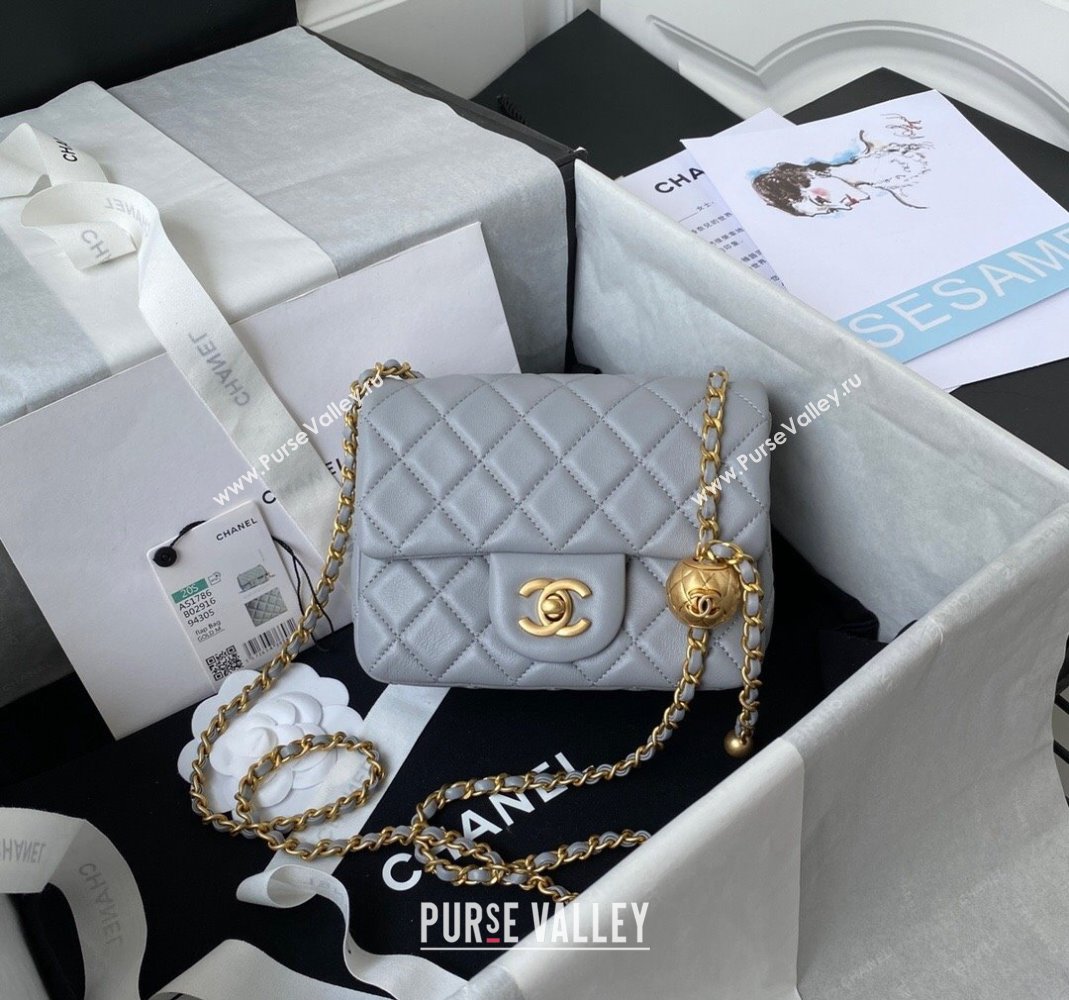Chanel Lambskin Mini Square Flap Bag with Gold-Tone Metal Ball AS1786 Light Grey 2024 (yezi-240517104)