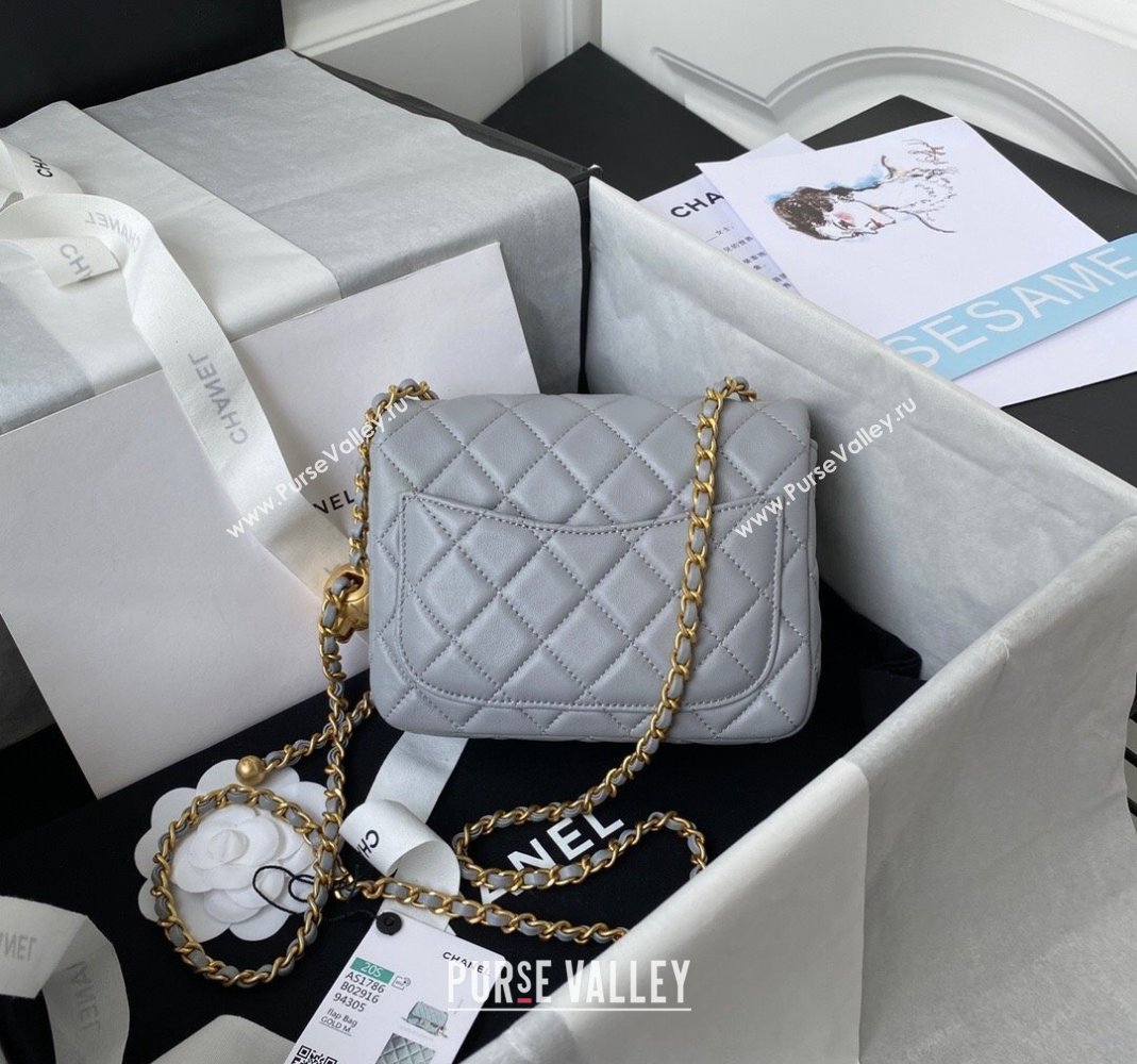 Chanel Lambskin Mini Square Flap Bag with Gold-Tone Metal Ball AS1786 Light Grey 2024 (yezi-240517104)