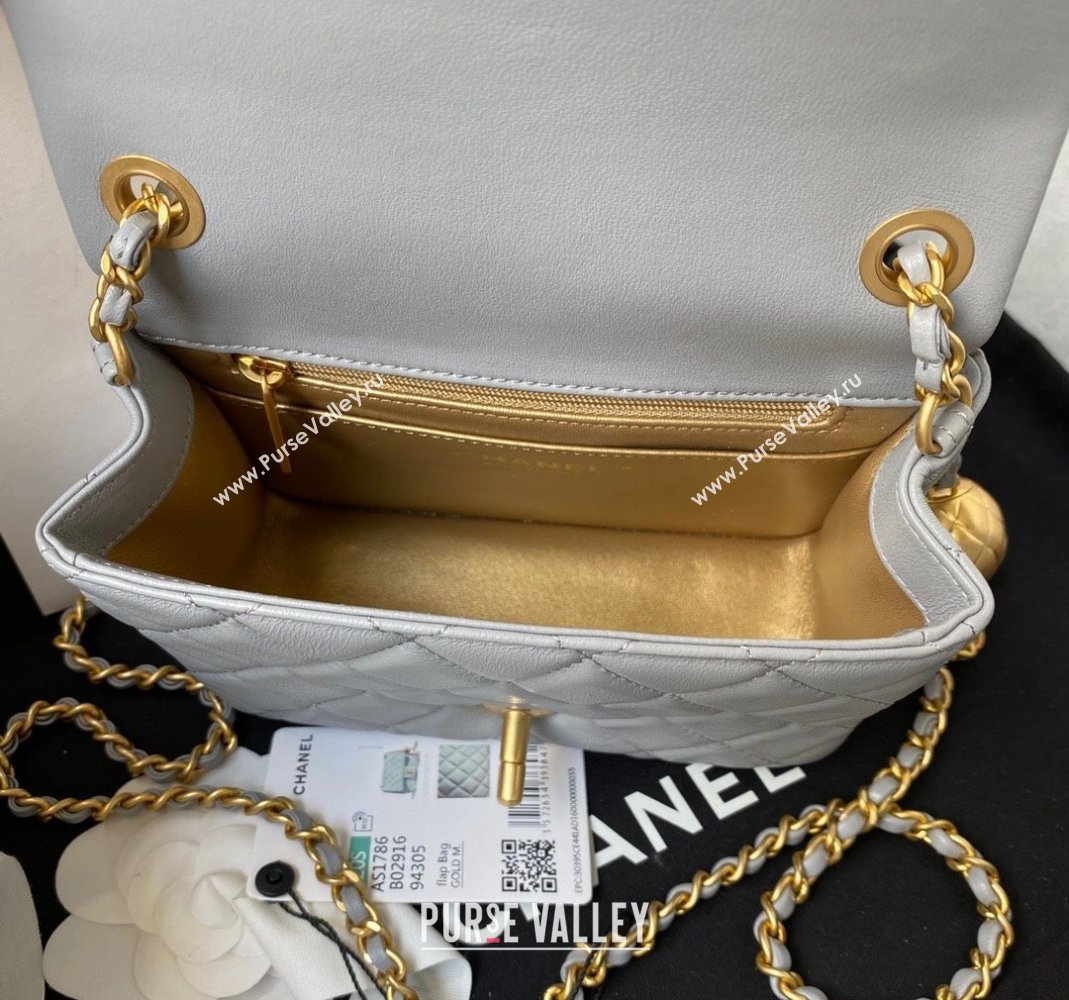 Chanel Lambskin Mini Square Flap Bag with Gold-Tone Metal Ball AS1786 Light Grey 2024 (yezi-240517104)