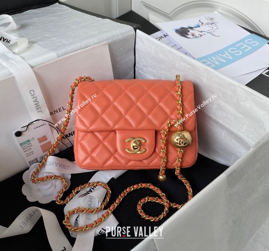 Chanel Lambskin Mini Square Flap Bag with Gold-Tone Metal Ball AS1786 Orange 2024 (yezi-240517106)