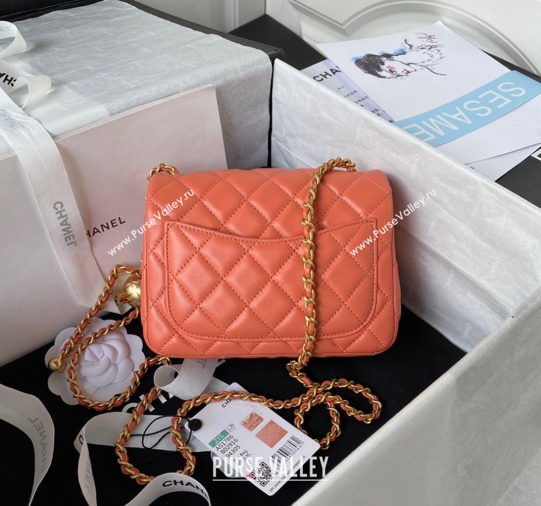 Chanel Lambskin Mini Square Flap Bag with Gold-Tone Metal Ball AS1786 Orange 2024 (yezi-240517106)