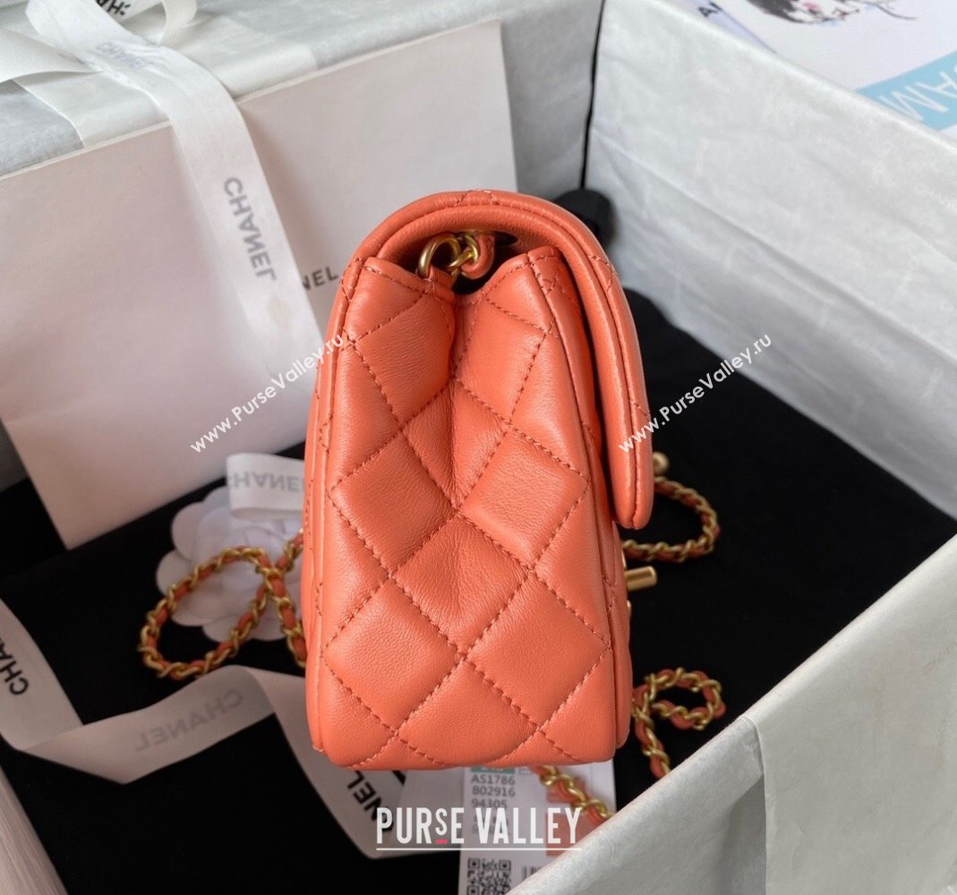 Chanel Lambskin Mini Square Flap Bag with Gold-Tone Metal Ball AS1786 Orange 2024 (yezi-240517106)