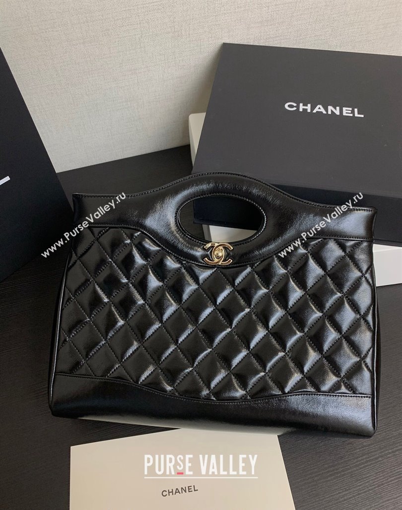 Chanel 31 Shiny Lambskin East-West Shopping bag AS4854 Black 2024 (yezi-240517059)