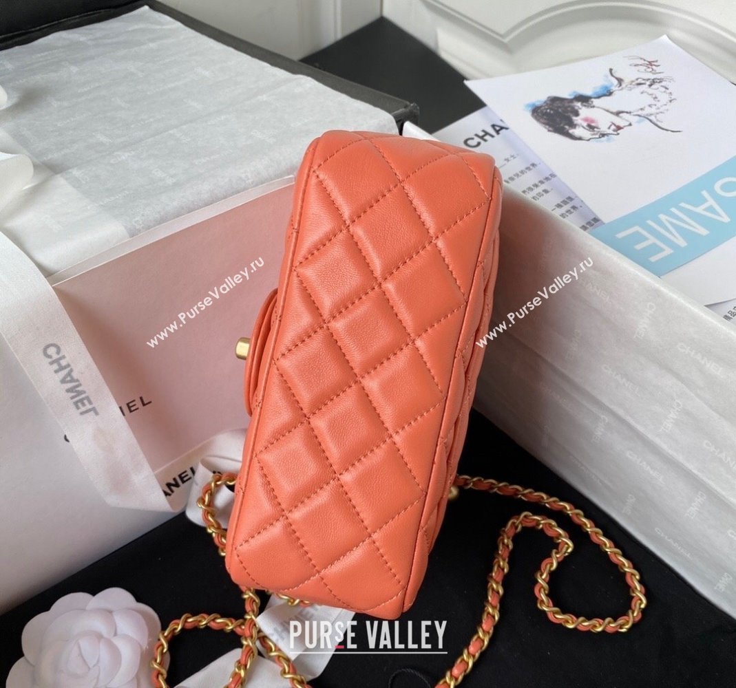 Chanel Lambskin Mini Square Flap Bag with Gold-Tone Metal Ball AS1786 Orange 2024 (yezi-240517106)