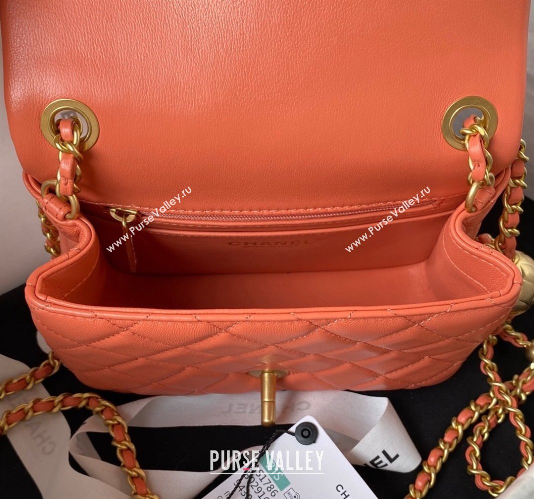 Chanel Lambskin Mini Square Flap Bag with Gold-Tone Metal Ball AS1786 Orange 2024 (yezi-240517106)