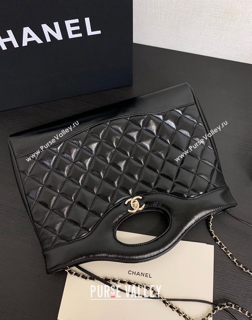 Chanel 31 Shiny Lambskin East-West Shopping bag AS4854 Black 2024 (yezi-240517059)