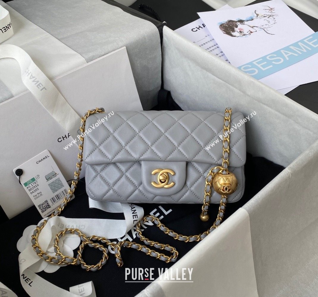 Chanel Lambskin Small Flap Bag with Gold-Tone Metal Ball AS1787 Grey 2024 (yezi-240517115)