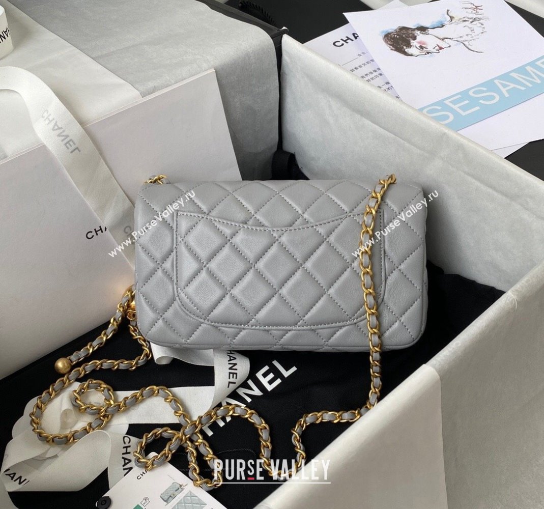 Chanel Lambskin Small Flap Bag with Gold-Tone Metal Ball AS1787 Grey 2024 (yezi-240517115)
