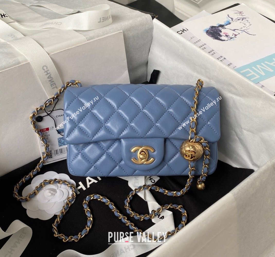 Chanel Lambskin Small Flap Bag with Gold-Tone Metal Ball AS1787 Blue 2024 (yezi-240517116)