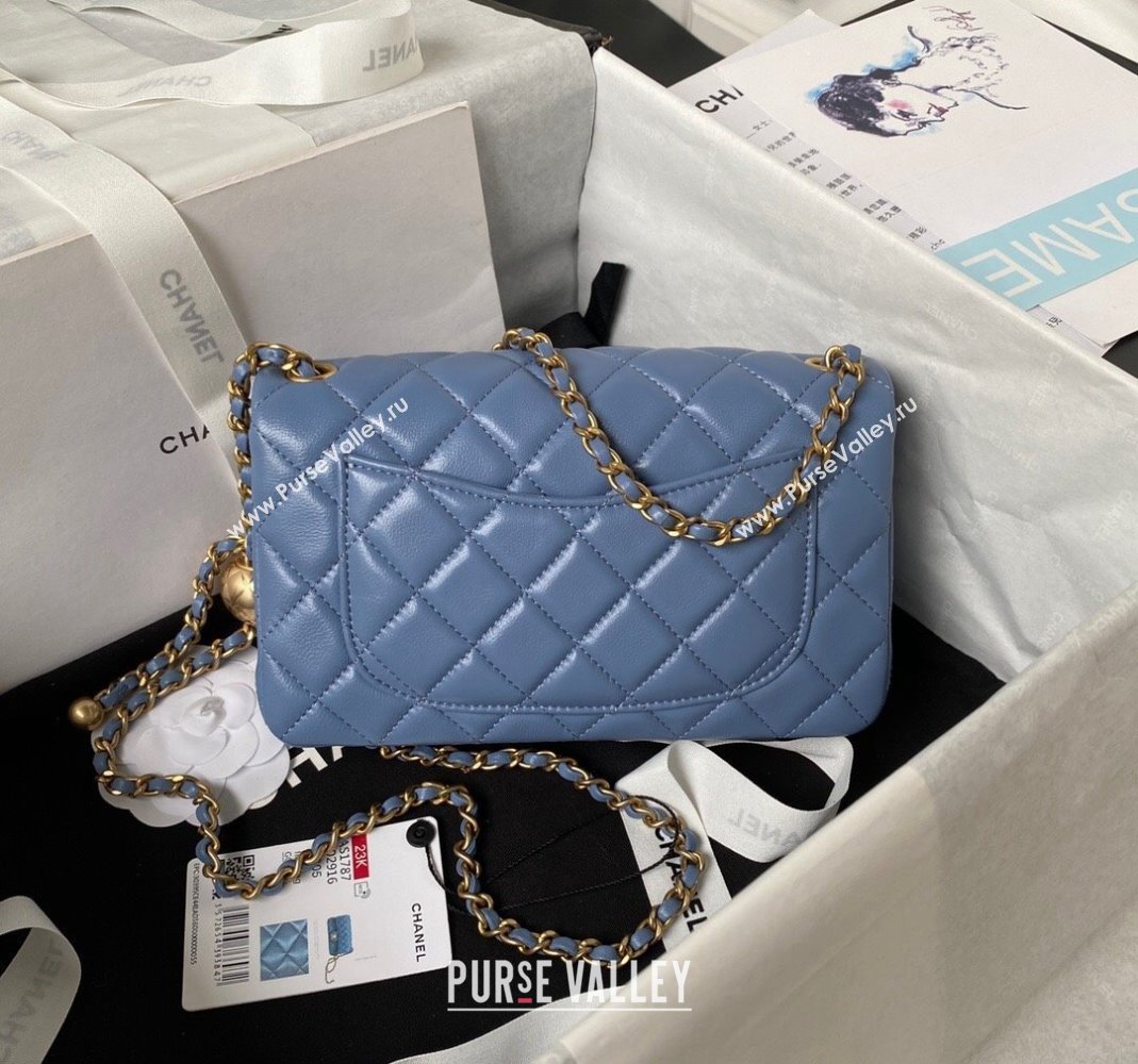 Chanel Lambskin Small Flap Bag with Gold-Tone Metal Ball AS1787 Blue 2024 (yezi-240517116)