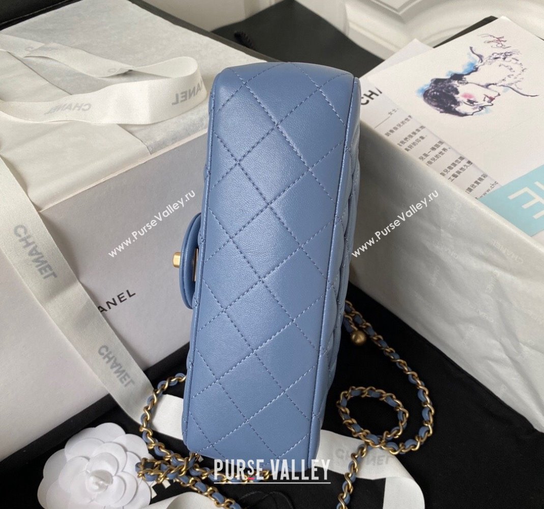 Chanel Lambskin Small Flap Bag with Gold-Tone Metal Ball AS1787 Blue 2024 (yezi-240517116)