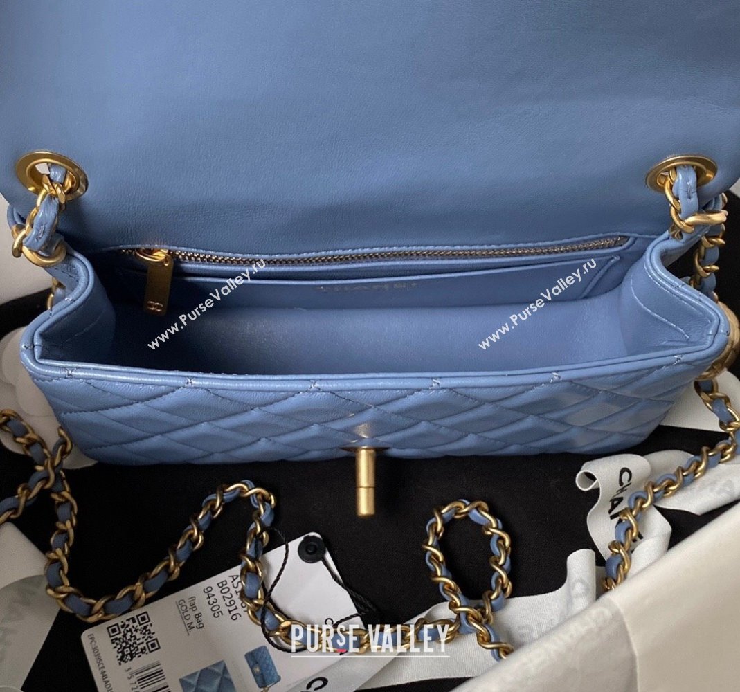 Chanel Lambskin Small Flap Bag with Gold-Tone Metal Ball AS1787 Blue 2024 (yezi-240517116)