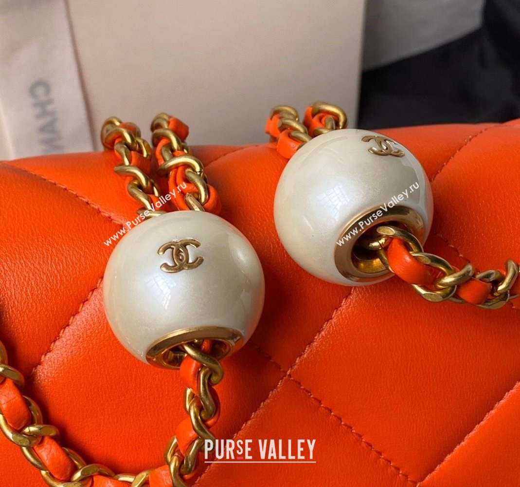 Chanel Lambskin Small Flap bag with Pearls Chain AS4861 Orange 2024 (yezi-240517093)