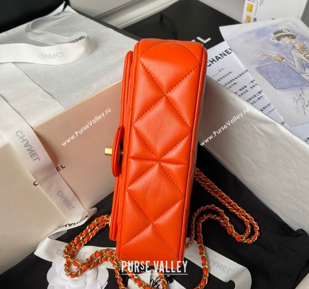 Chanel Lambskin Small Flap bag with Pearls Chain AS4861 Orange 2024 (yezi-240517093)
