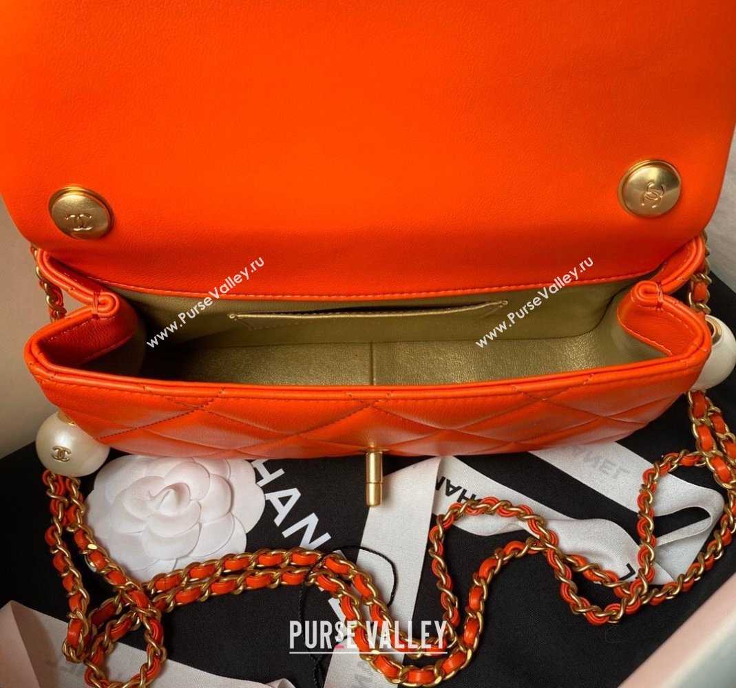 Chanel Lambskin Small Flap bag with Pearls Chain AS4861 Orange 2024 (yezi-240517093)