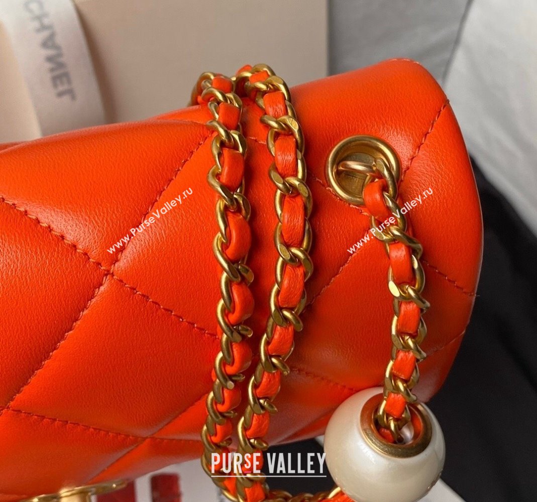 Chanel Lambskin Small Flap bag with Pearls Chain AS4861 Orange 2024 (yezi-240517093)