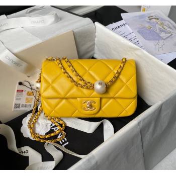 Chanel Lambskin Small Flap bag with Pearls Chain AS4861 Yellow 2024 (yezi-240517094)