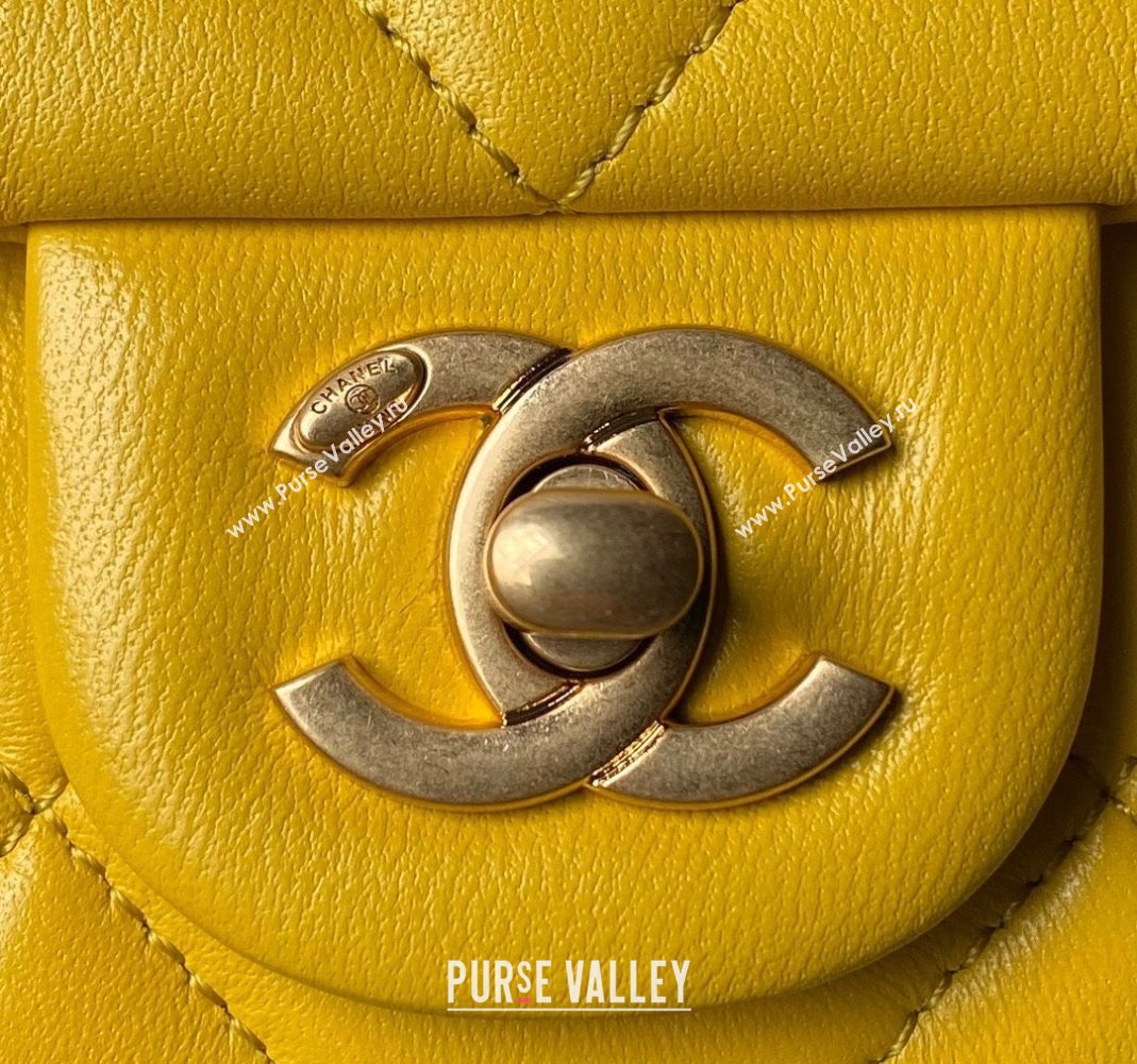 Chanel Lambskin Small Flap bag with Pearls Chain AS4861 Yellow 2024 (yezi-240517094)