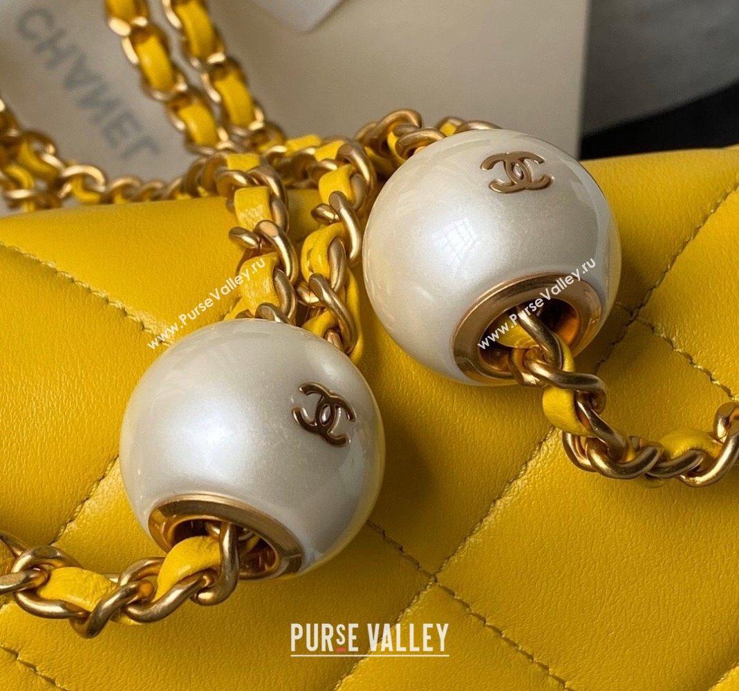 Chanel Lambskin Small Flap bag with Pearls Chain AS4861 Yellow 2024 (yezi-240517094)