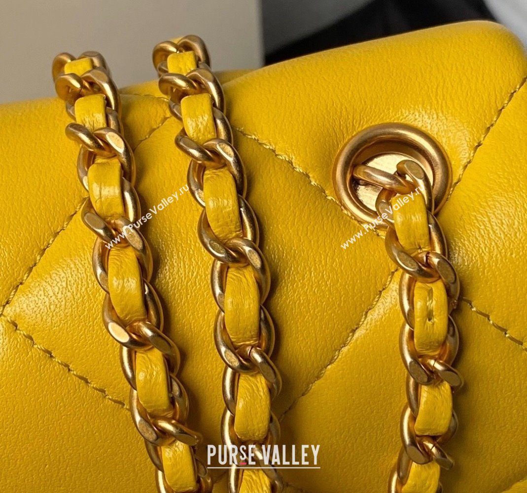 Chanel Lambskin Small Flap bag with Pearls Chain AS4861 Yellow 2024 (yezi-240517094)