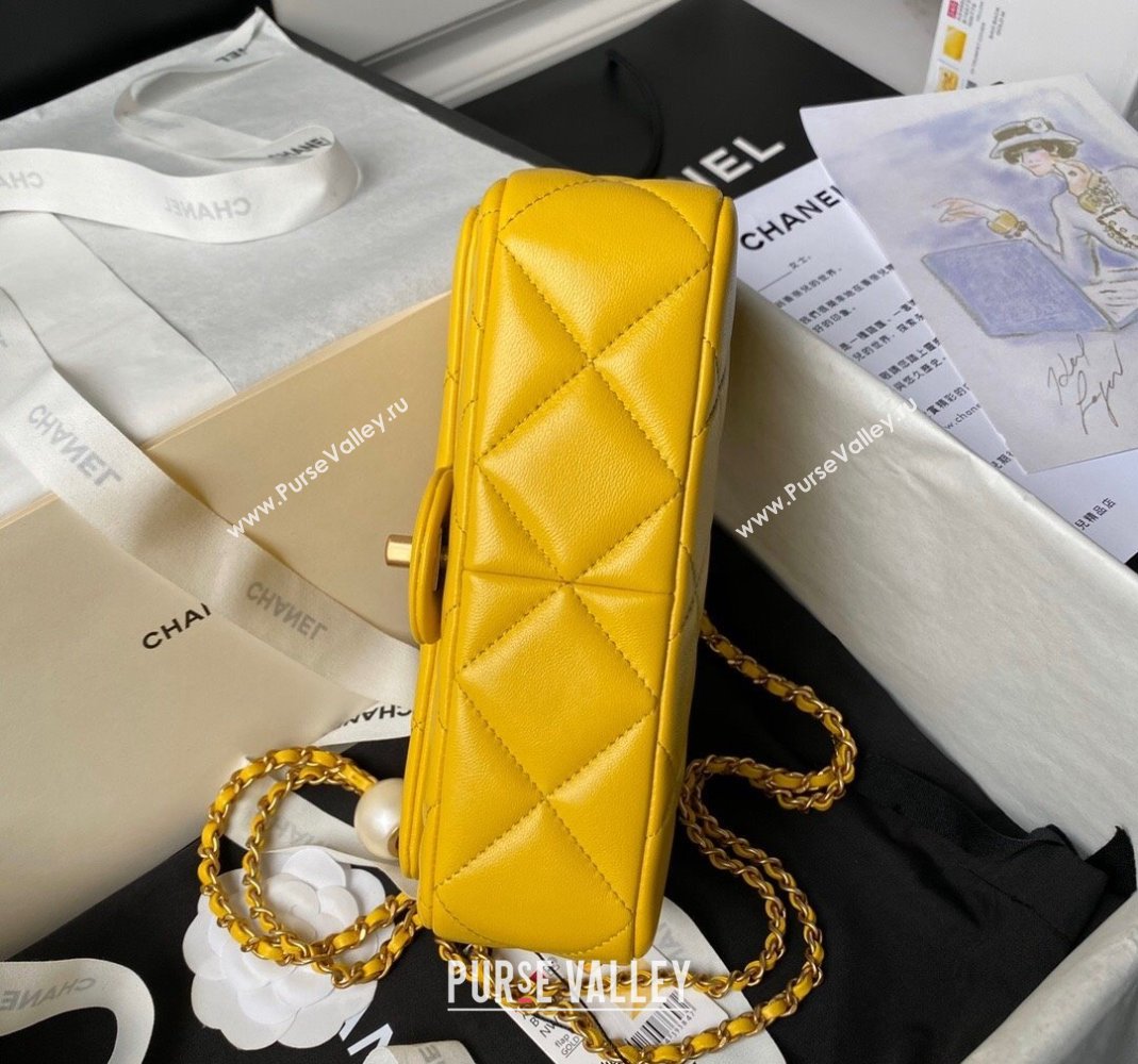 Chanel Lambskin Small Flap bag with Pearls Chain AS4861 Yellow 2024 (yezi-240517094)