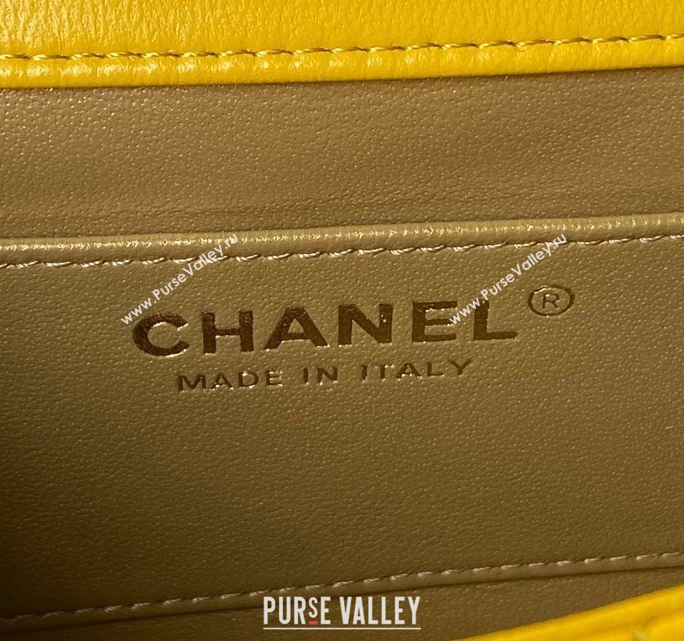 Chanel Lambskin Small Flap bag with Pearls Chain AS4861 Yellow 2024 (yezi-240517094)
