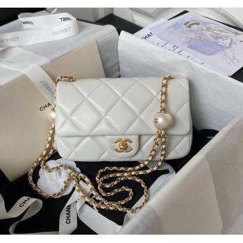 Chanel Lambskin Small Flap bag with Pearls Chain AS4861 White 2024 (yezi-240517095)