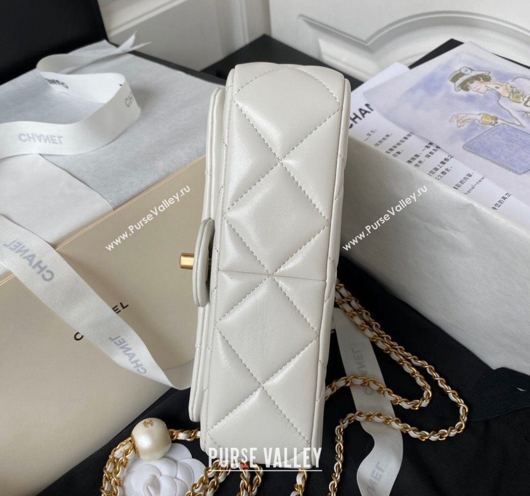 Chanel Lambskin Small Flap bag with Pearls Chain AS4861 White 2024 (yezi-240517095)