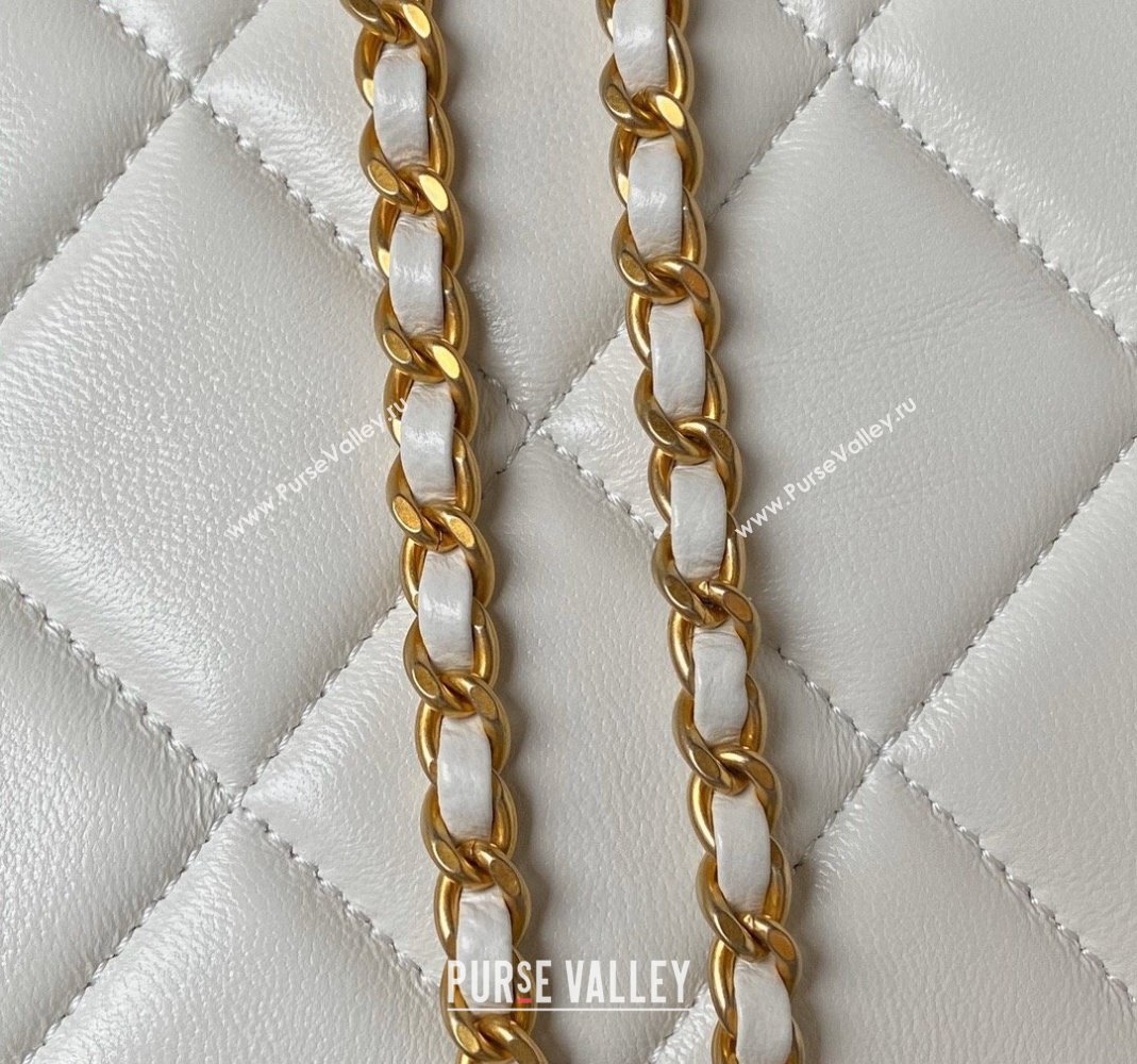 Chanel Lambskin Small Flap bag with Pearls Chain AS4861 White 2024 (yezi-240517095)