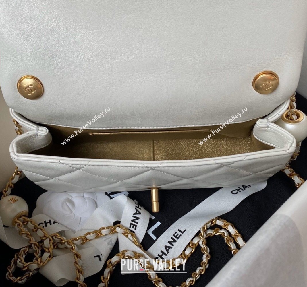 Chanel Lambskin Small Flap bag with Pearls Chain AS4861 White 2024 (yezi-240517095)