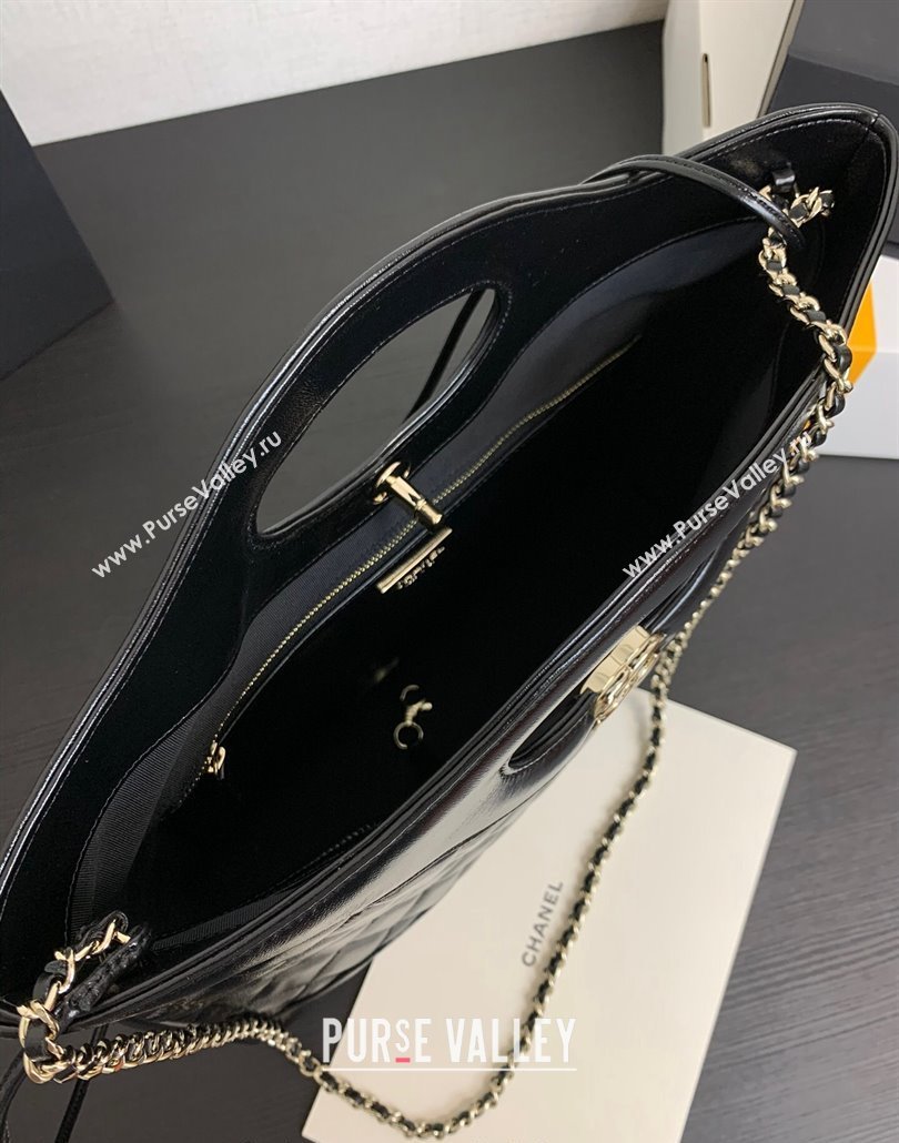 Chanel 31 Shiny Lambskin East-West Shopping bag AS4854 Black 2024 (yezi-240517059)