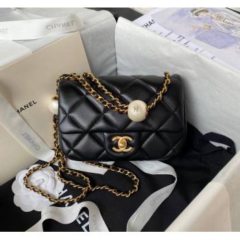 Chanel Lambskin Mini Flap bag with Pearls Chain AS4868 Black 2024 (yezi-240517096)