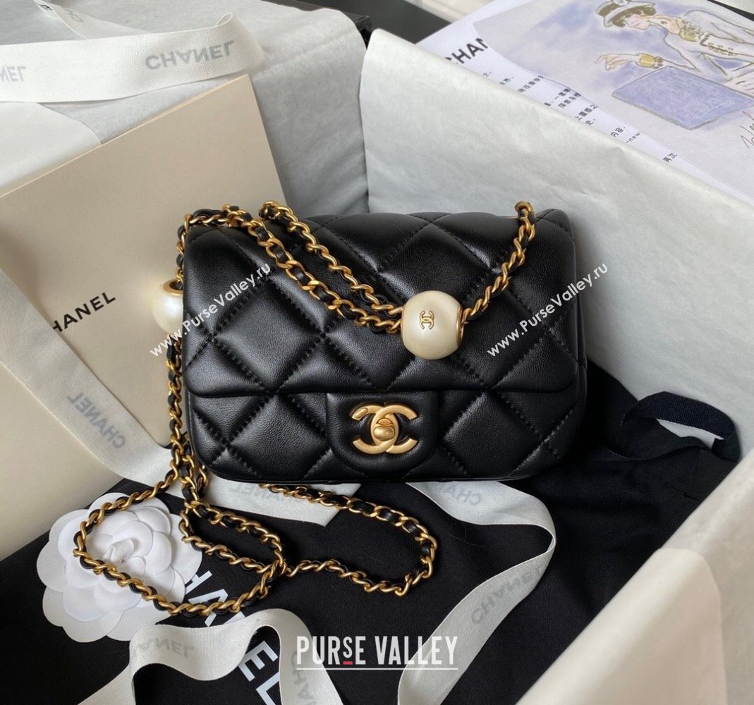 Chanel Lambskin Mini Flap bag with Pearls Chain AS4868 Black 2024 (yezi-240517096)