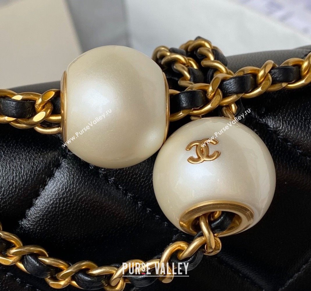 Chanel Lambskin Mini Flap bag with Pearls Chain AS4868 Black 2024 (yezi-240517096)