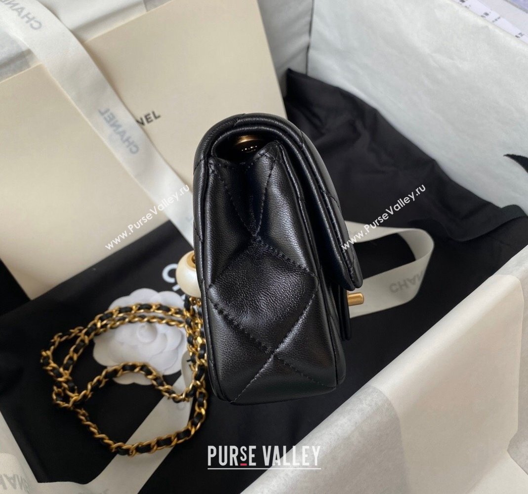 Chanel Lambskin Mini Flap bag with Pearls Chain AS4868 Black 2024 (yezi-240517096)