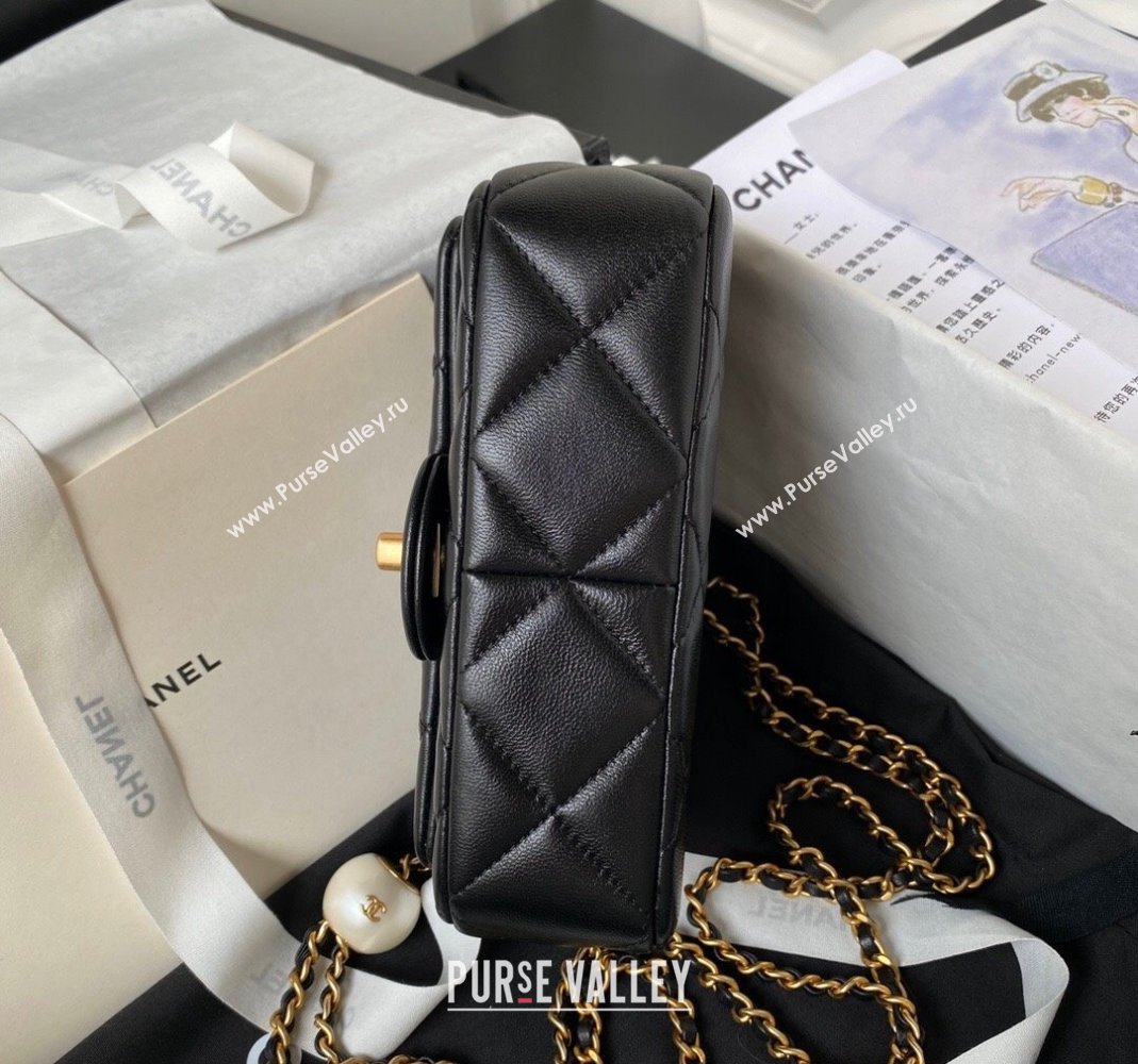 Chanel Lambskin Mini Flap bag with Pearls Chain AS4868 Black 2024 (yezi-240517096)