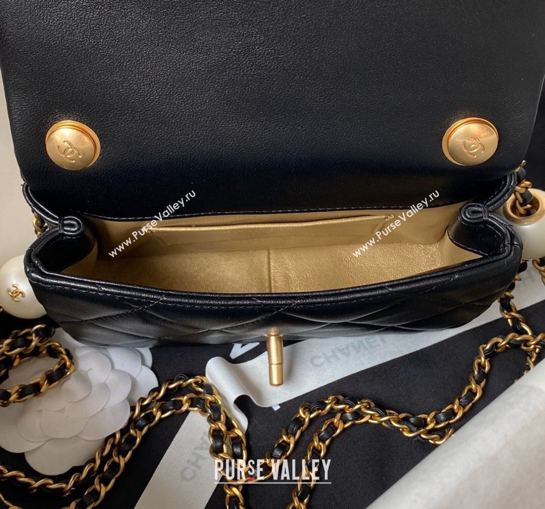 Chanel Lambskin Mini Flap bag with Pearls Chain AS4868 Black 2024 (yezi-240517096)