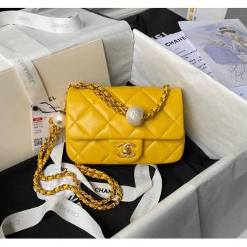 Chanel Lambskin Mini Flap bag with Pearls Chain AS4868 Yellow 2024 (yezi-240517097)