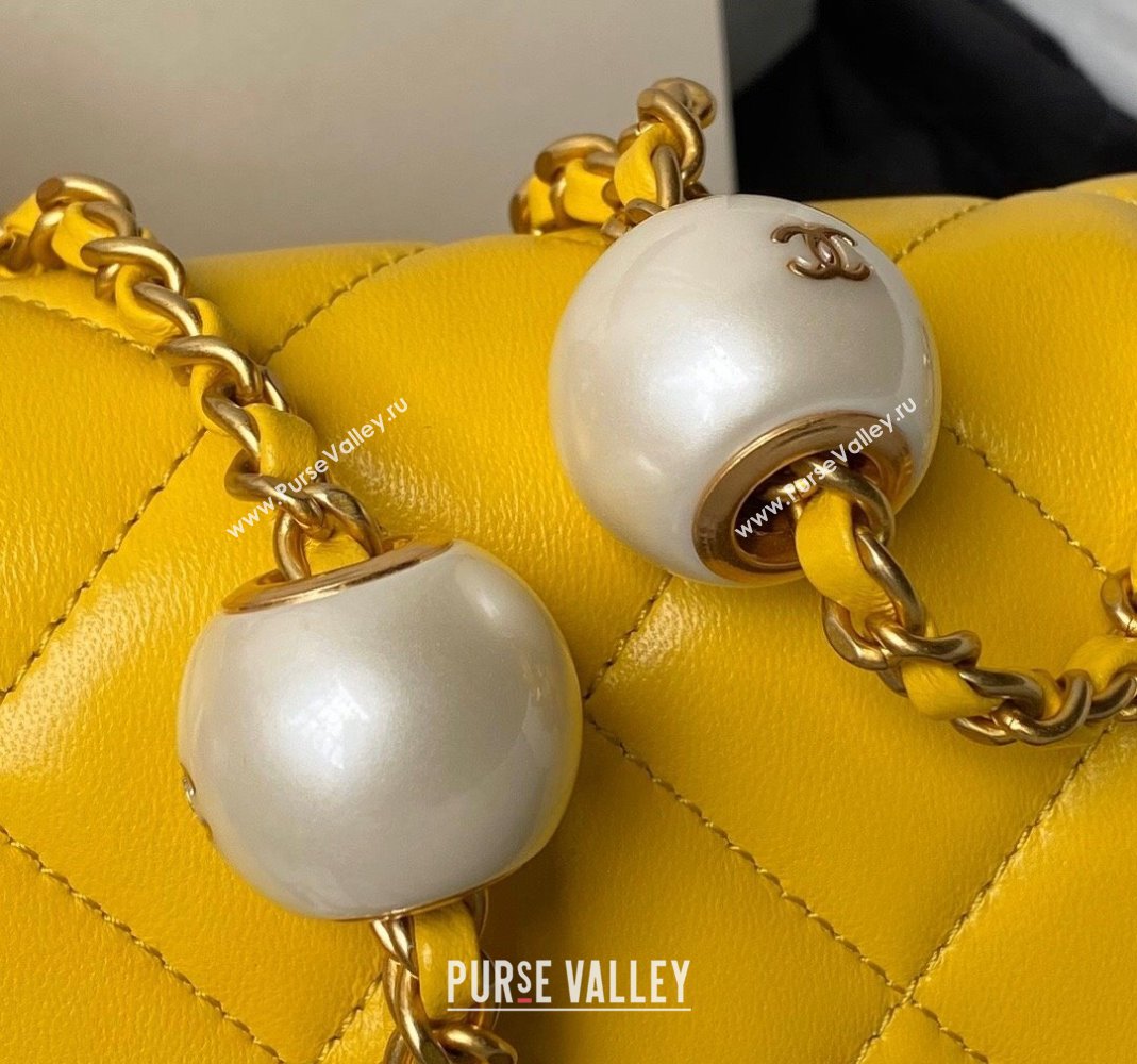 Chanel Lambskin Mini Flap bag with Pearls Chain AS4868 Yellow 2024 (yezi-240517097)