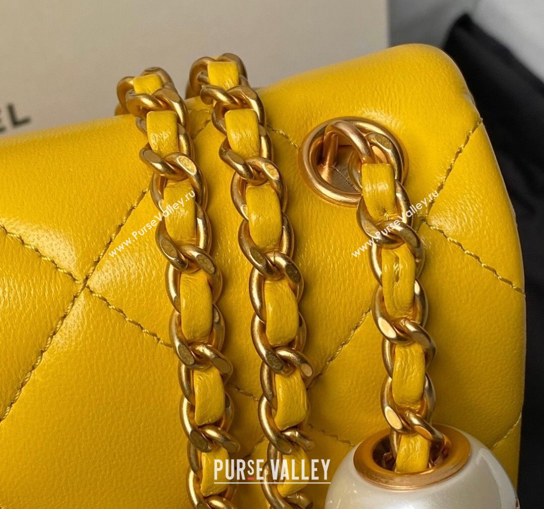 Chanel Lambskin Mini Flap bag with Pearls Chain AS4868 Yellow 2024 (yezi-240517097)