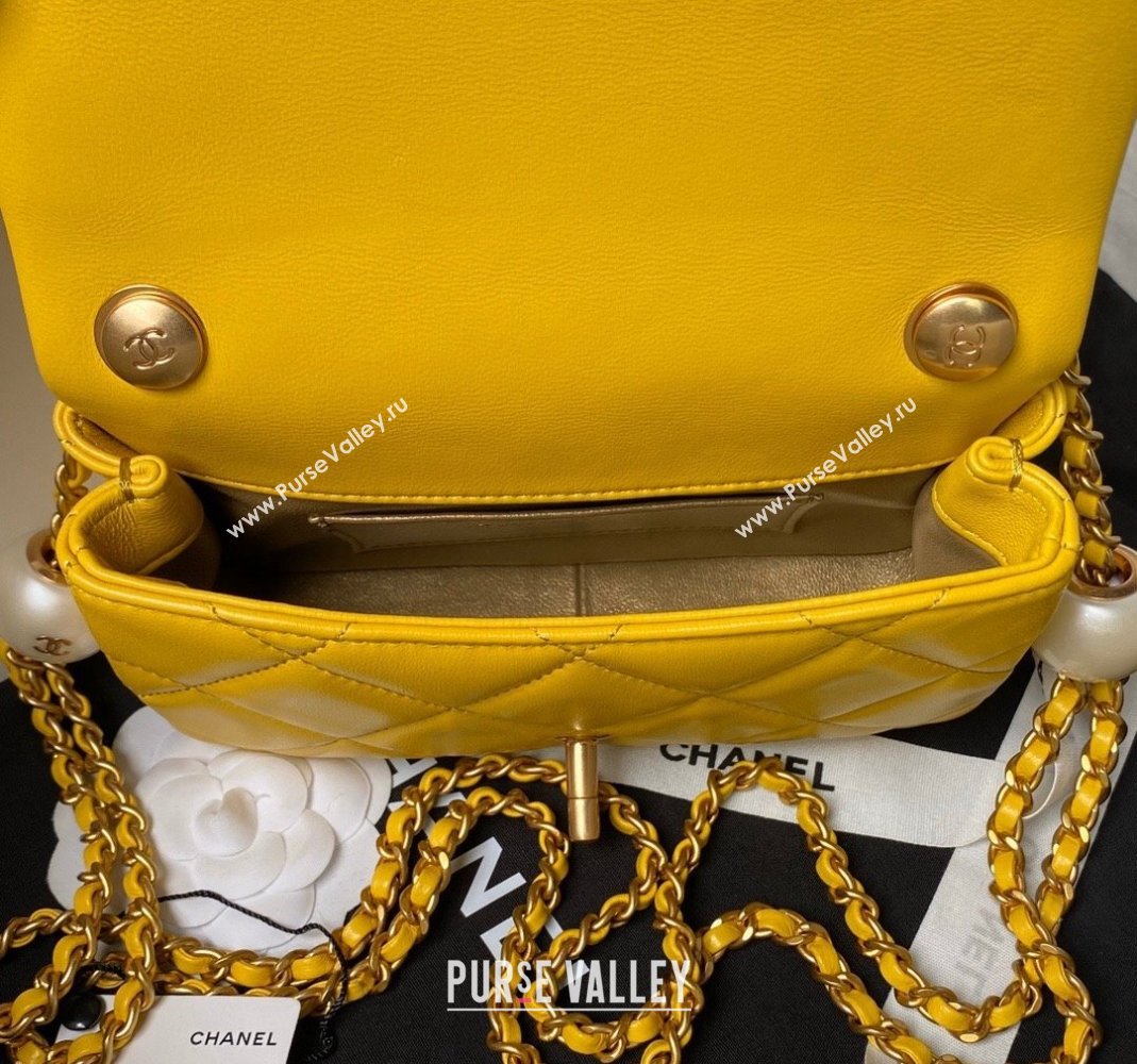 Chanel Lambskin Mini Flap bag with Pearls Chain AS4868 Yellow 2024 (yezi-240517097)