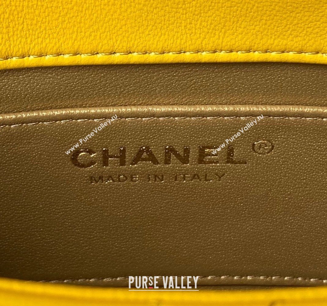 Chanel Lambskin Mini Flap bag with Pearls Chain AS4868 Yellow 2024 (yezi-240517097)