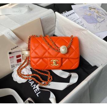Chanel Lambskin Mini Flap bag with Pearls Chain AS4868 Orange 2024 (yezi-240517098)
